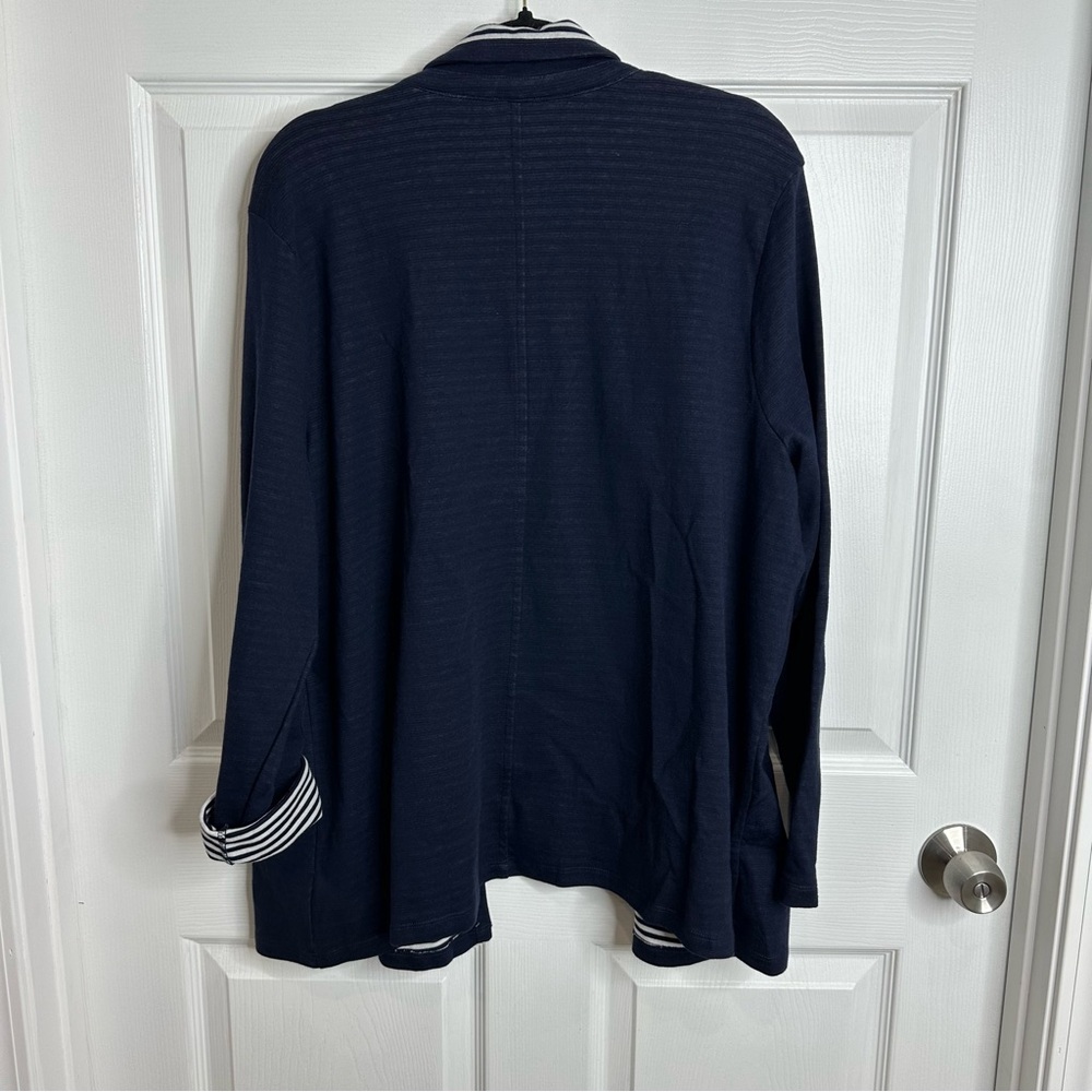 Talbots Open Front Blazer Blue/White Stripes size 2X NWT pockets coastal grandma - Picture 2 of 6